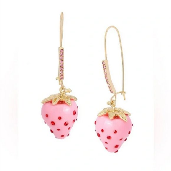 Betsey Johnson Strawberry Long Pendant Necklace & Strawberry Drop Earrings NWT - Picture 3 of 12